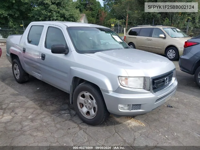 2011 Honda Ridgeline Rt VIN: 5FPYK1F25BB002124 Lot: 40275009