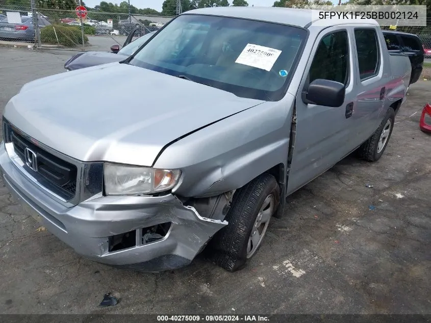 2011 Honda Ridgeline Rt VIN: 5FPYK1F25BB002124 Lot: 40275009