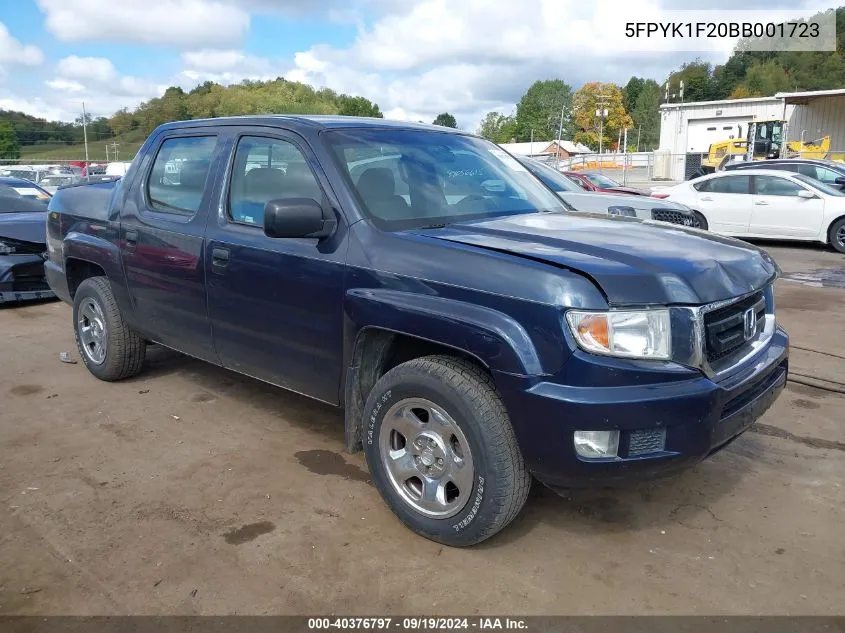 2011 Honda Ridgeline Rt VIN: 5FPYK1F20BB001723 Lot: 40376797