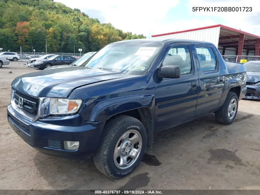 2011 Honda Ridgeline Rt VIN: 5FPYK1F20BB001723 Lot: 40376797