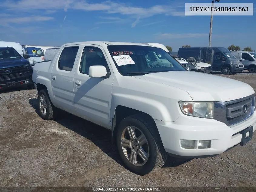 2011 Honda Ridgeline Rtl VIN: 5FPYK1F54BB451563 Lot: 40382221