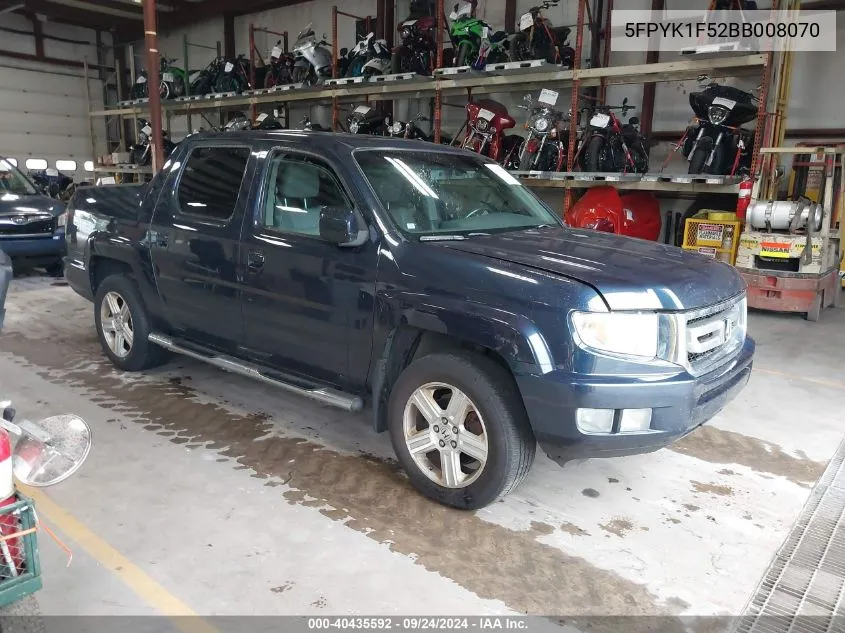 2011 Honda Ridgeline Rtl VIN: 5FPYK1F52BB008070 Lot: 40435592