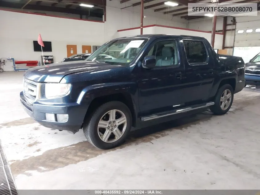 2011 Honda Ridgeline Rtl VIN: 5FPYK1F52BB008070 Lot: 40435592