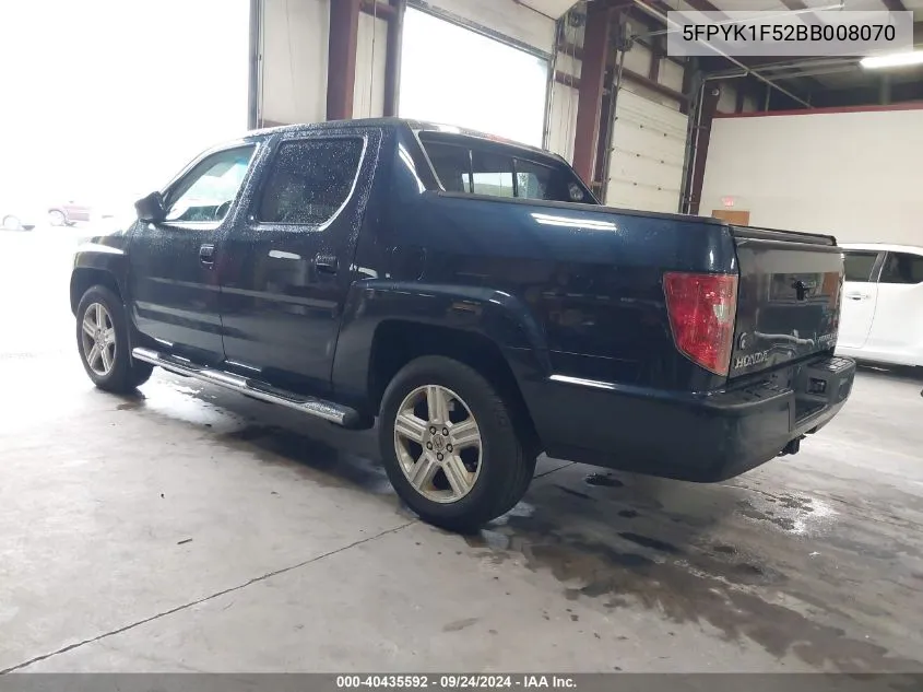 2011 Honda Ridgeline Rtl VIN: 5FPYK1F52BB008070 Lot: 40435592