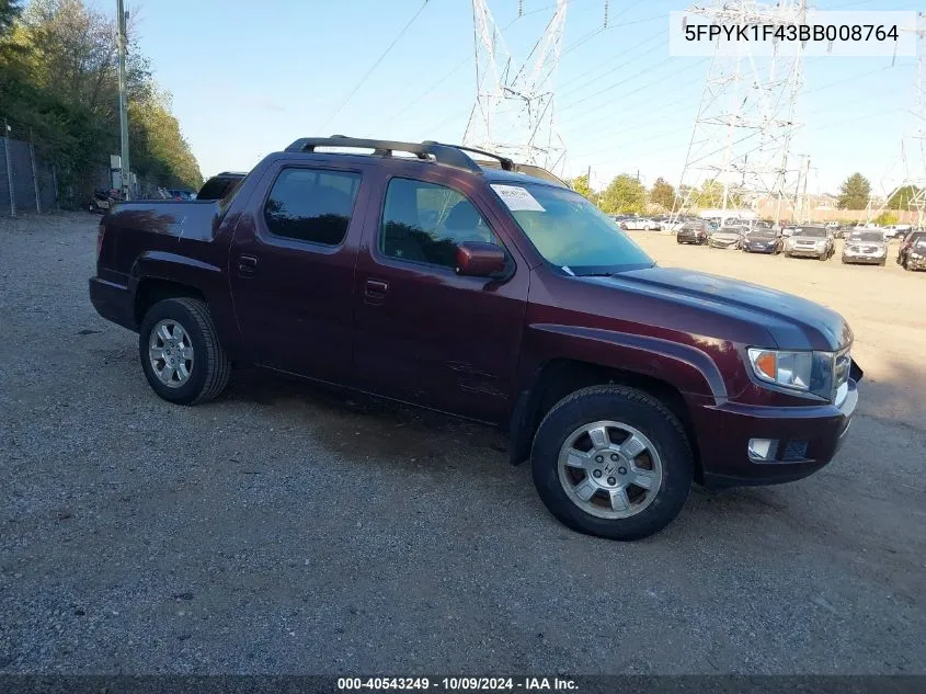 2011 Honda Ridgeline Rts VIN: 5FPYK1F43BB008764 Lot: 40543249