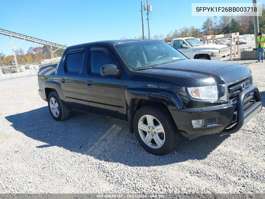 2011 Honda Ridgeline Rt VIN: 5FPYK1F26BB003718 Lot: 40656167