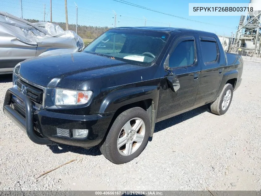 2011 Honda Ridgeline Rt VIN: 5FPYK1F26BB003718 Lot: 40656167