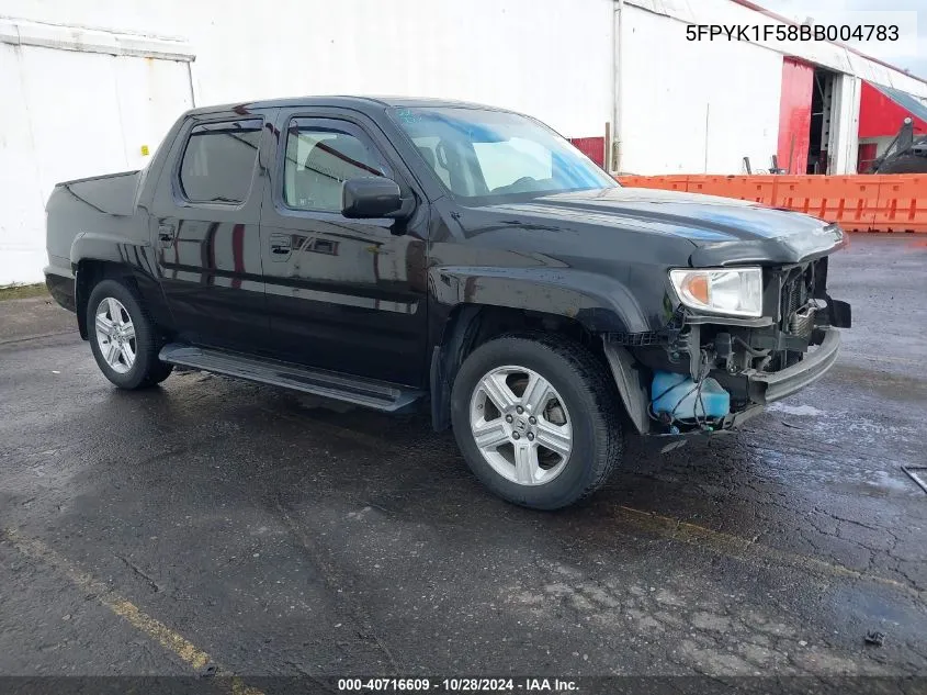 2011 Honda Ridgeline Rtl VIN: 5FPYK1F58BB004783 Lot: 40716609