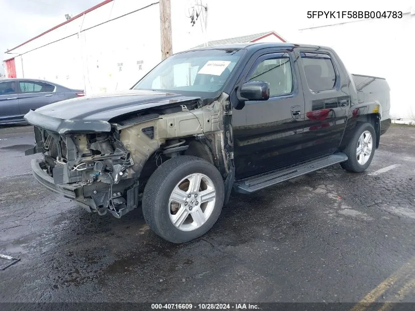 2011 Honda Ridgeline Rtl VIN: 5FPYK1F58BB004783 Lot: 40716609