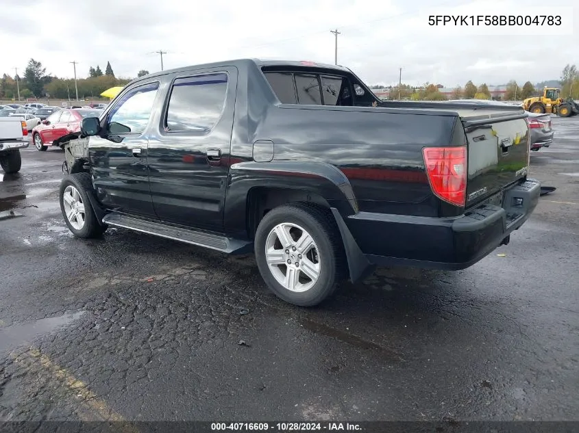 2011 Honda Ridgeline Rtl VIN: 5FPYK1F58BB004783 Lot: 40716609