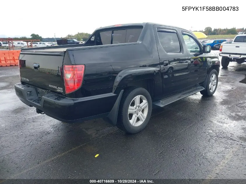 2011 Honda Ridgeline Rtl VIN: 5FPYK1F58BB004783 Lot: 40716609