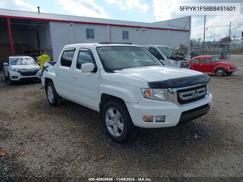 2011 Honda Ridgeline Rtl VIN: 5FPYK1F58BB451601 Lot: 40808906