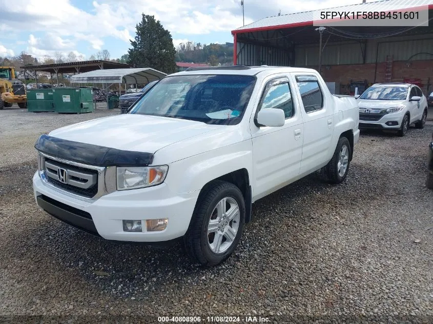 2011 Honda Ridgeline Rtl VIN: 5FPYK1F58BB451601 Lot: 40808906