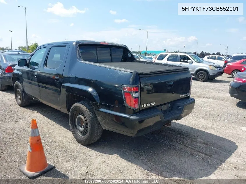 2012 Honda Ridgeline Sport VIN: 5FPYK1F73CB552001 Lot: 12077200