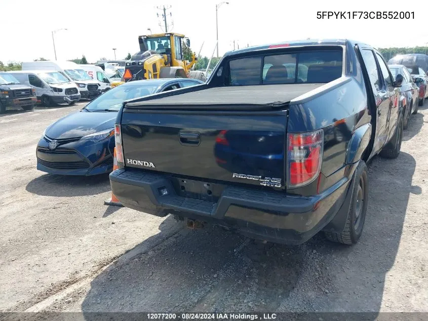 2012 Honda Ridgeline Sport VIN: 5FPYK1F73CB552001 Lot: 12077200