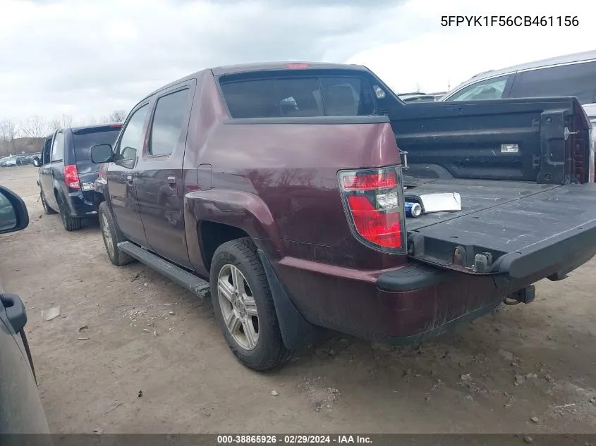 2012 Honda Ridgeline Rtl VIN: 5FPYK1F56CB461156 Lot: 38865926