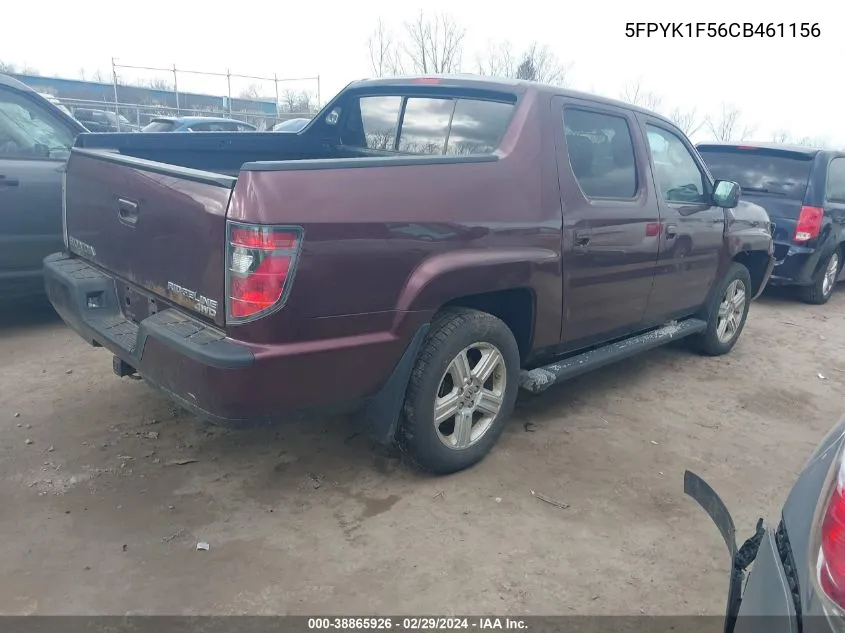 2012 Honda Ridgeline Rtl VIN: 5FPYK1F56CB461156 Lot: 38865926