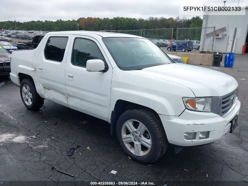 2012 Honda Ridgeline Rtl VIN: 5FPYK1F51CB002133 Lot: 40238983