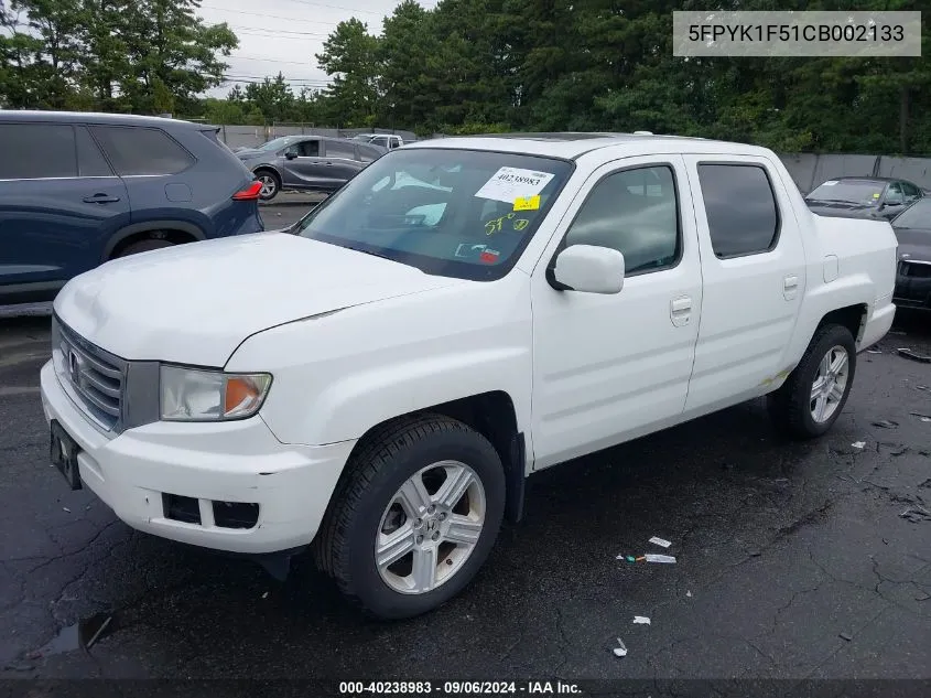 2012 Honda Ridgeline Rtl VIN: 5FPYK1F51CB002133 Lot: 40238983