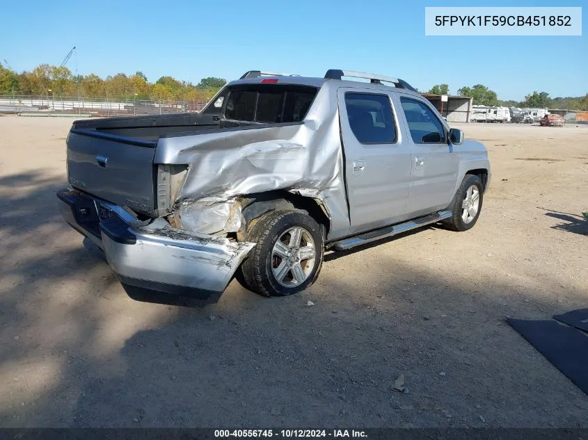 2012 Honda Ridgeline Rtl VIN: 5FPYK1F59CB451852 Lot: 40556745