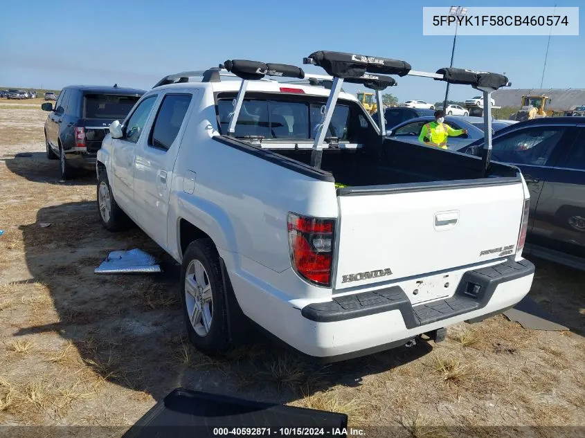 2012 Honda Ridgeline Rtl VIN: 5FPYK1F58CB460574 Lot: 40592871