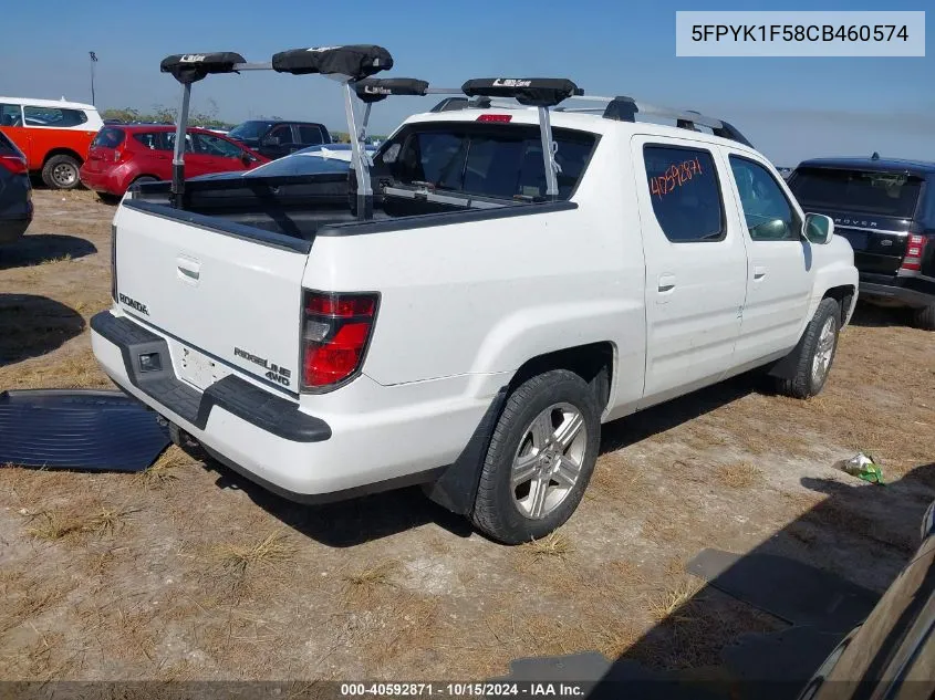 2012 Honda Ridgeline Rtl VIN: 5FPYK1F58CB460574 Lot: 40592871