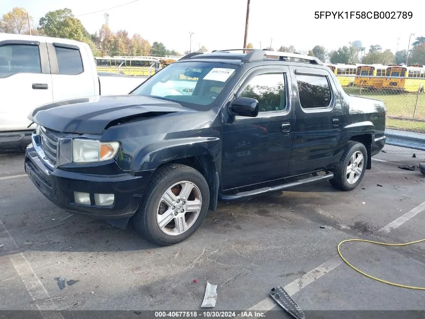 2012 Honda Ridgeline Rtl VIN: 5FPYK1F58CB002789 Lot: 40677518