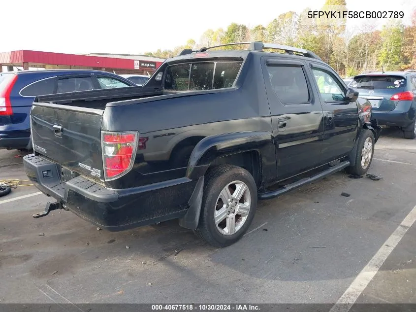 2012 Honda Ridgeline Rtl VIN: 5FPYK1F58CB002789 Lot: 40677518