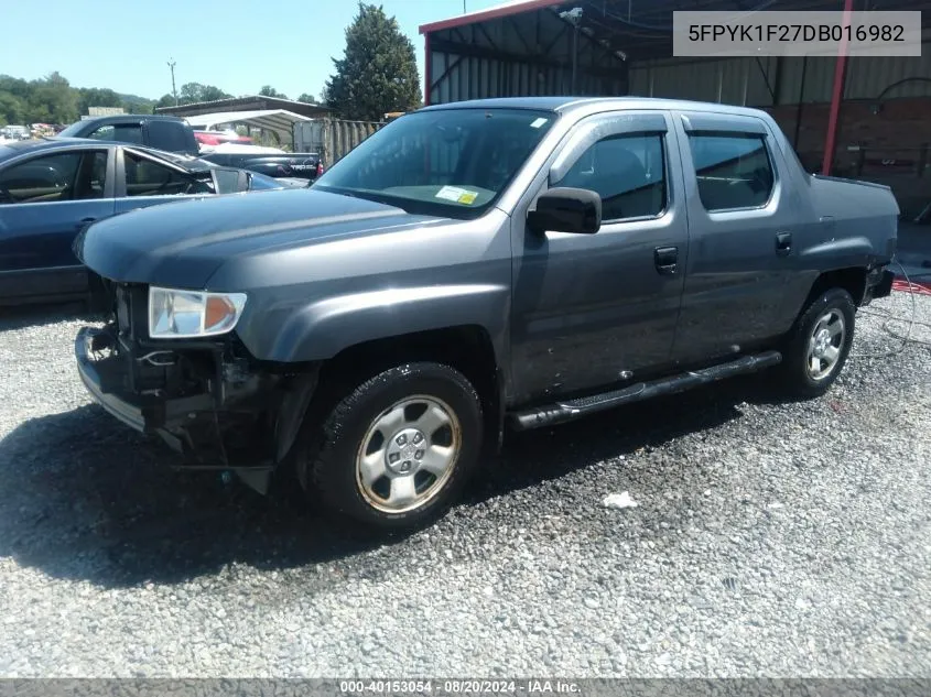 2013 Honda Ridgeline Rt VIN: 5FPYK1F27DB016982 Lot: 40153054