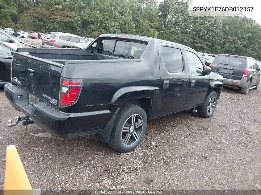 2013 Honda Ridgeline Sport VIN: 5FPYK1F76DB012157 Lot: 40222639