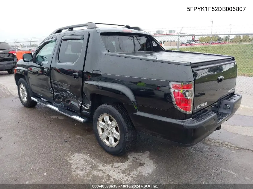 2013 Honda Ridgeline Rtl VIN: 5FPYK1F52DB006807 Lot: 40598635