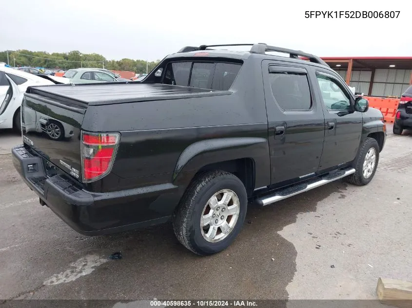 2013 Honda Ridgeline Rtl VIN: 5FPYK1F52DB006807 Lot: 40598635