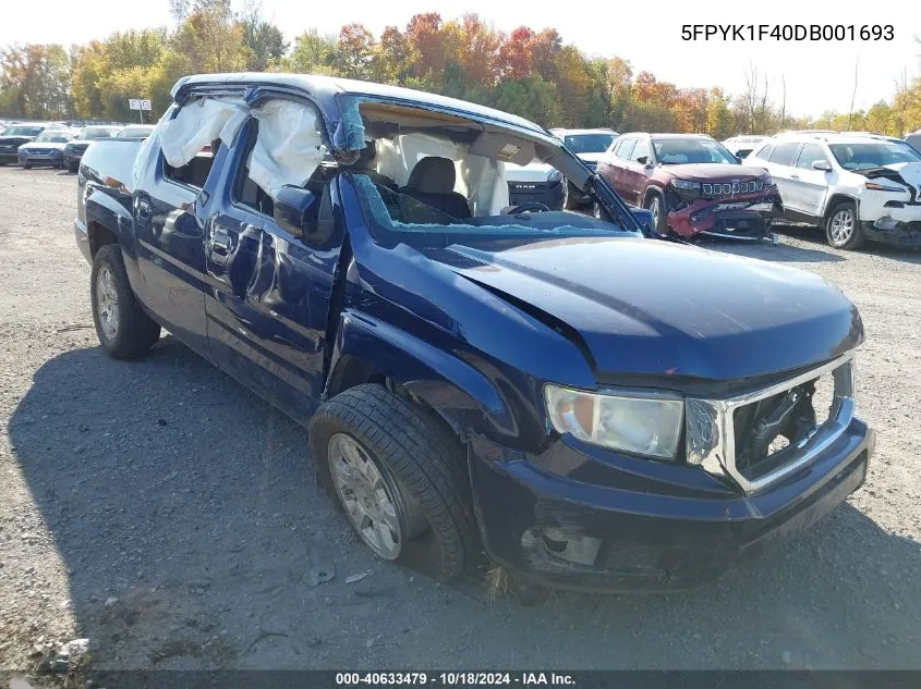 2013 Honda Ridgeline Rts VIN: 5FPYK1F40DB001693 Lot: 40633479