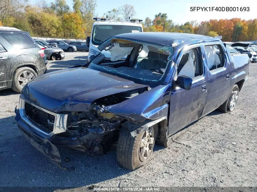 2013 Honda Ridgeline Rts VIN: 5FPYK1F40DB001693 Lot: 40633479