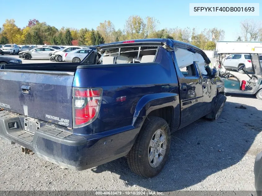 2013 Honda Ridgeline Rts VIN: 5FPYK1F40DB001693 Lot: 40633479