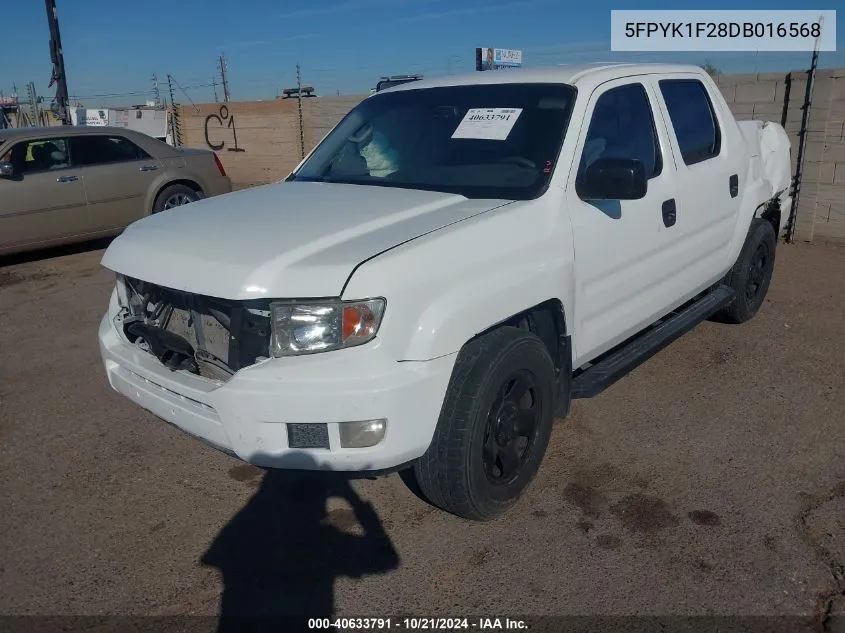 2013 Honda Ridgeline Rt VIN: 5FPYK1F28DB016568 Lot: 40633791