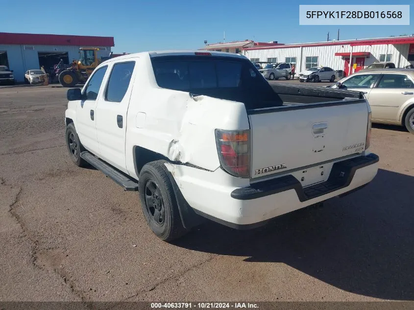 2013 Honda Ridgeline Rt VIN: 5FPYK1F28DB016568 Lot: 40633791