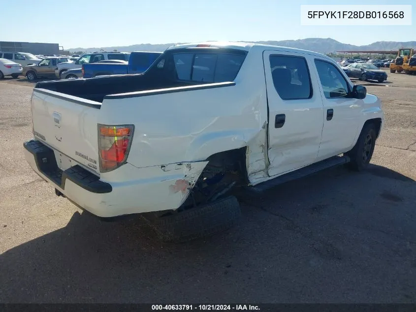 2013 Honda Ridgeline Rt VIN: 5FPYK1F28DB016568 Lot: 40633791