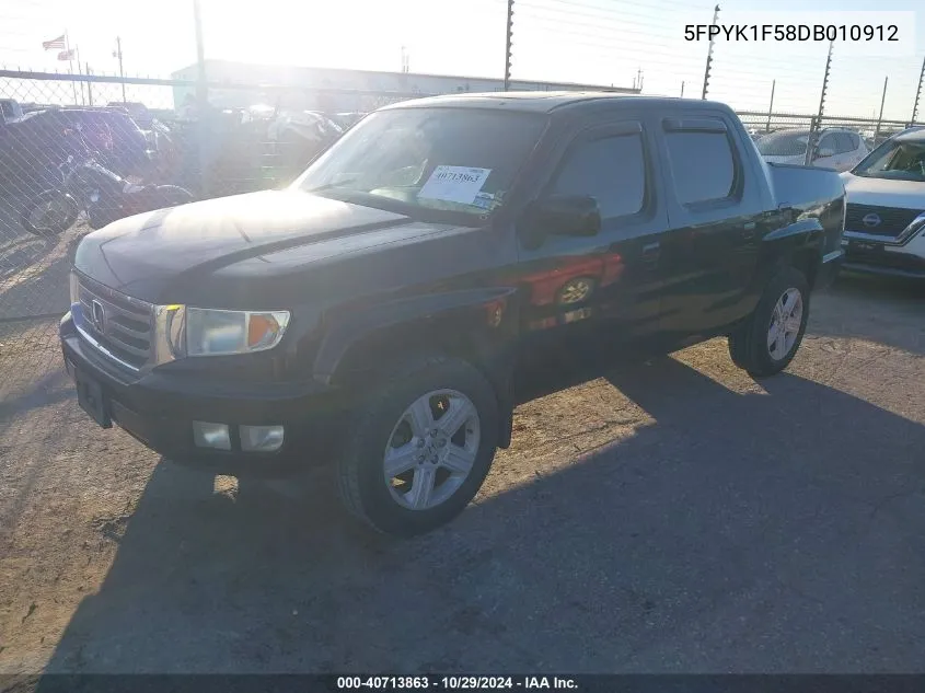 2013 Honda Ridgeline Rtl VIN: 5FPYK1F58DB010912 Lot: 40713863