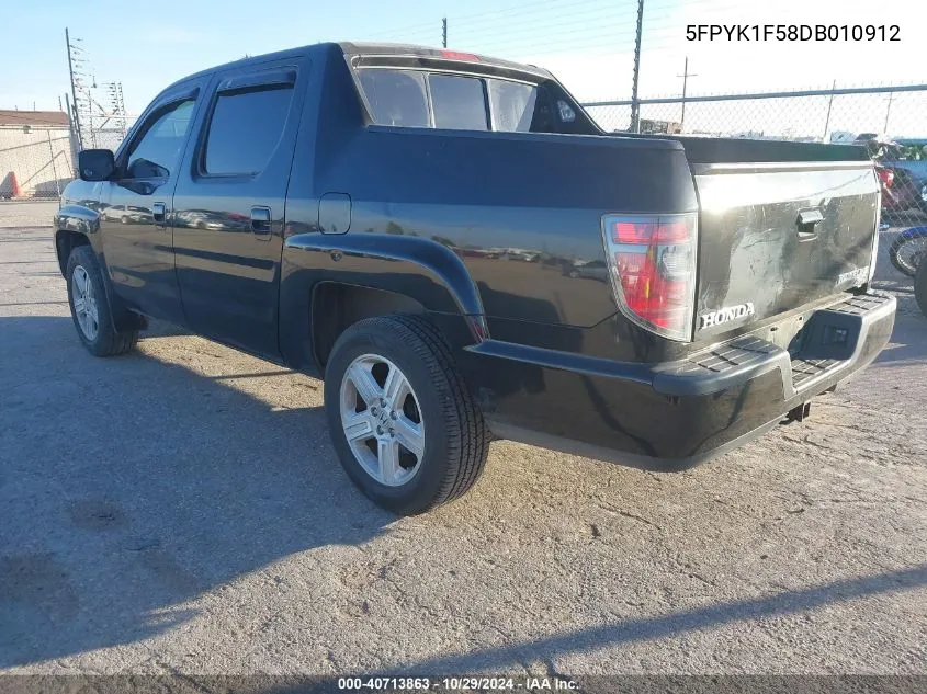 2013 Honda Ridgeline Rtl VIN: 5FPYK1F58DB010912 Lot: 40713863