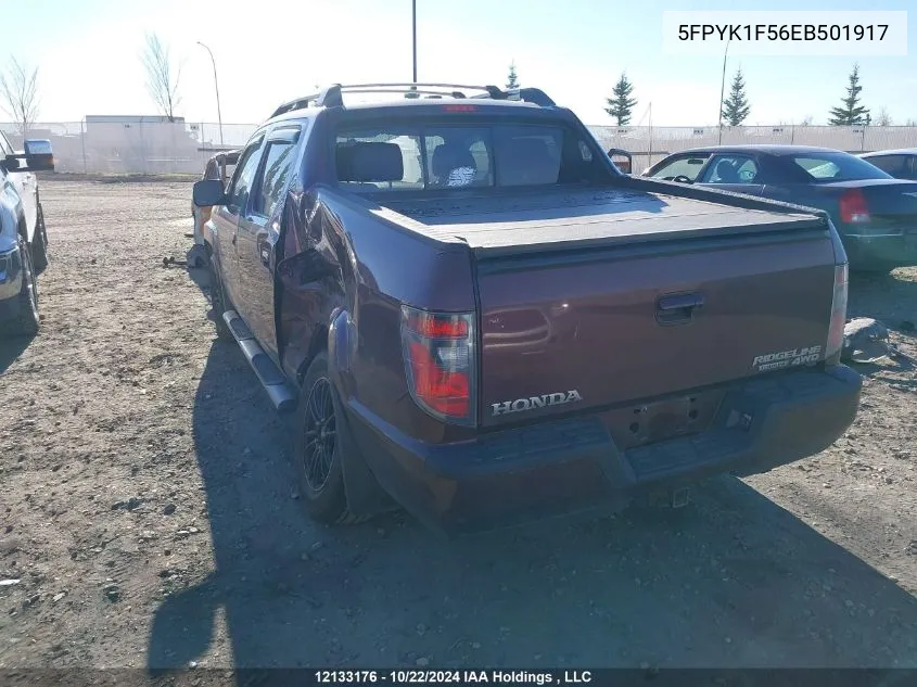 2014 Honda Ridgeline VIN: 5FPYK1F56EB501917 Lot: 12133176