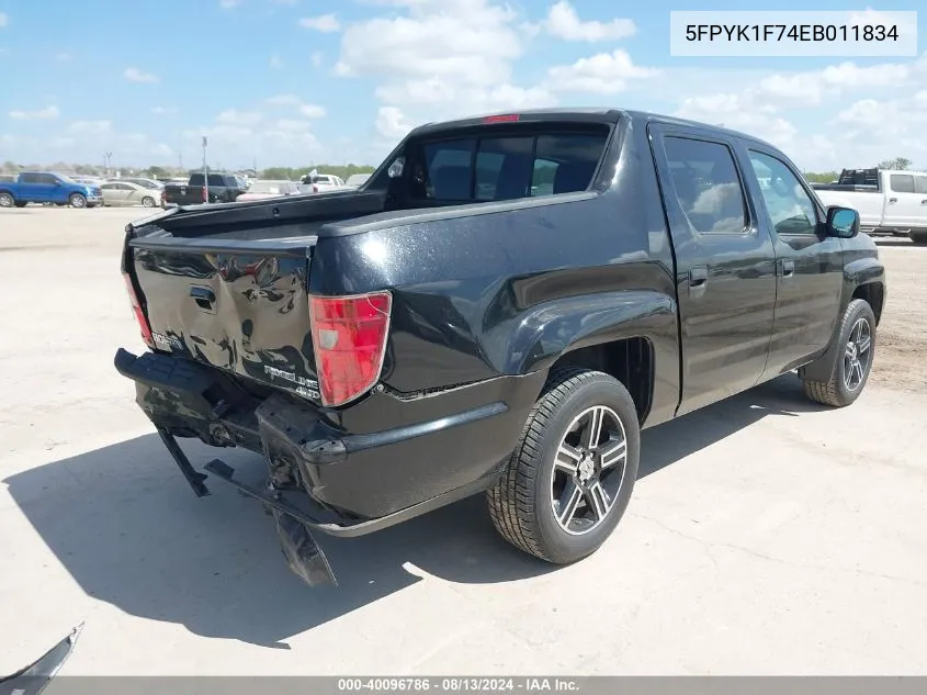 2014 Honda Ridgeline Sport VIN: 5FPYK1F74EB011834 Lot: 40096786