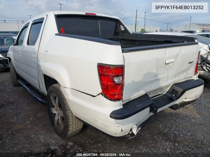 2014 Honda Ridgeline Se VIN: 5FPYK1F64EB013252 Lot: 40207394