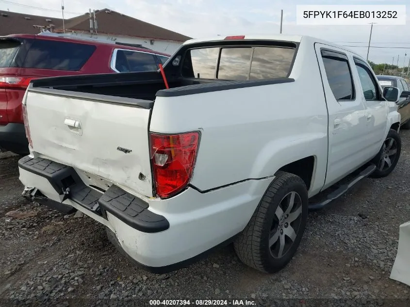 2014 Honda Ridgeline Se VIN: 5FPYK1F64EB013252 Lot: 40207394