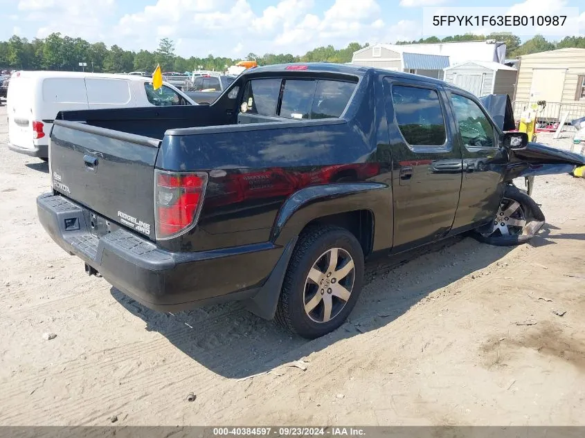 2014 Honda Ridgeline Se VIN: 5FPYK1F63EB010987 Lot: 40384597