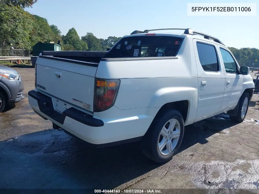 2014 Honda Ridgeline Rtl VIN: 5FPYK1F52EB011006 Lot: 40444143