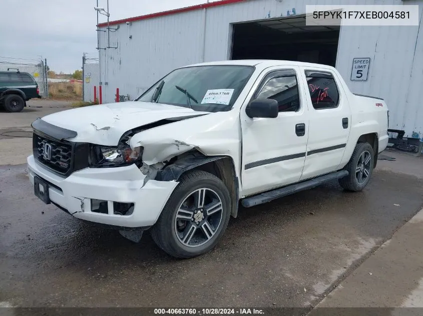 2014 Honda Ridgeline Sport VIN: 5FPYK1F7XEB004581 Lot: 40663760