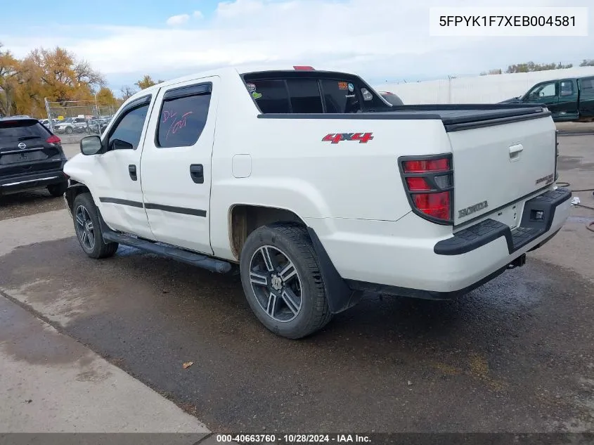 2014 Honda Ridgeline Sport VIN: 5FPYK1F7XEB004581 Lot: 40663760