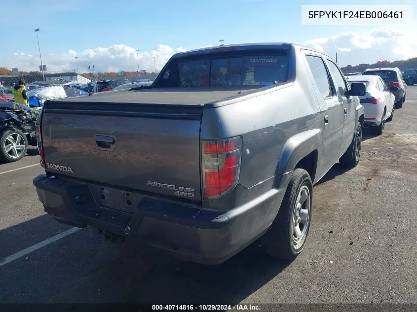 2014 Honda Ridgeline Rt VIN: 5FPYK1F24EB006461 Lot: 40714816