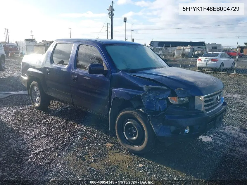 2014 Honda Ridgeline Rts VIN: 5FPYK1F48EB004729 Lot: 40854349